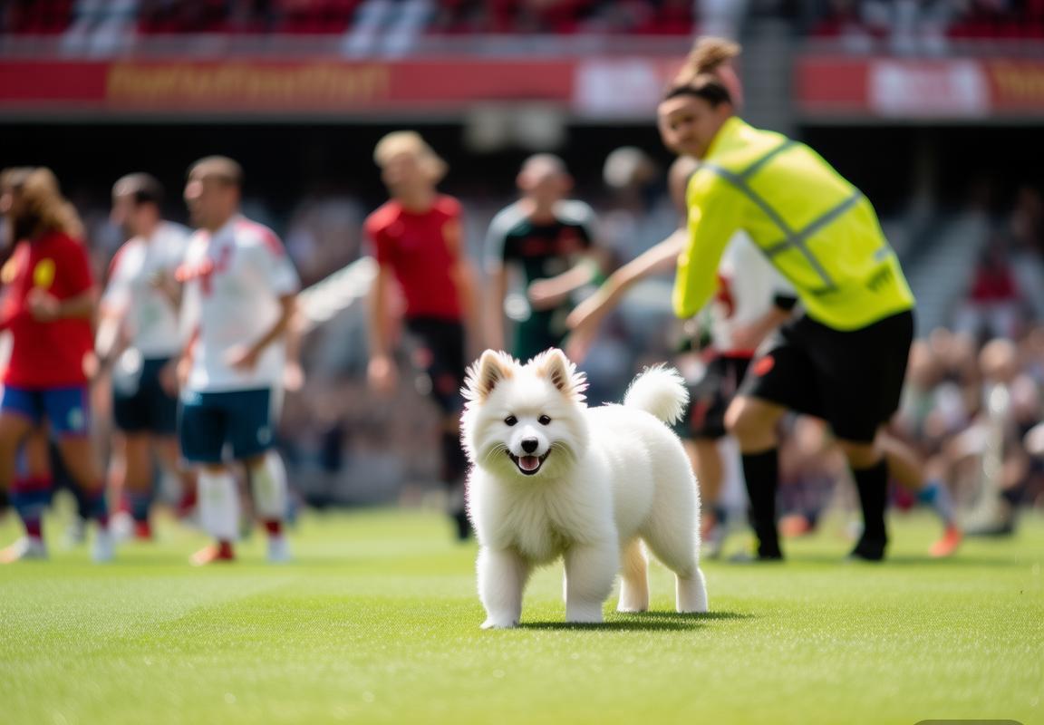 小狗闯入球场引发欢笑，中场休息细雨见志愿者帮助记者，小球迷冰淇淋获赠暖人心，球员帮助对手展现体育精神